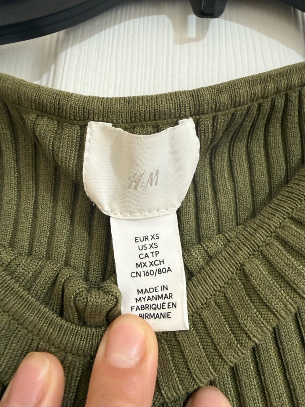 H&M Olive Ribbed Crew Neck Top